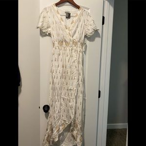 Gold design white dress